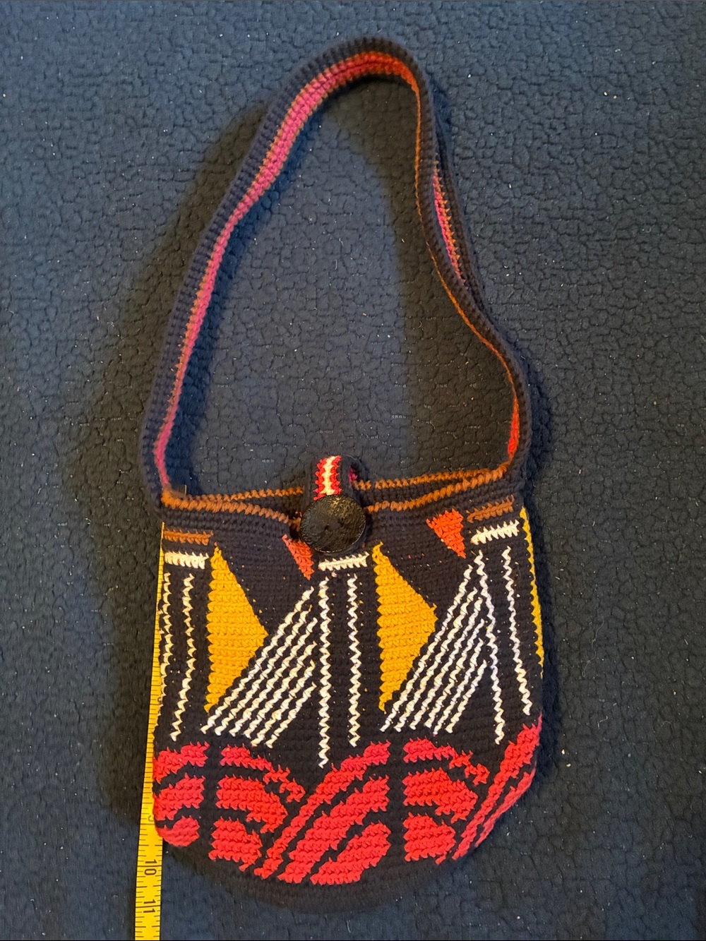 Handwoven Black Multicolor Geometric Crossbody bucket Bag